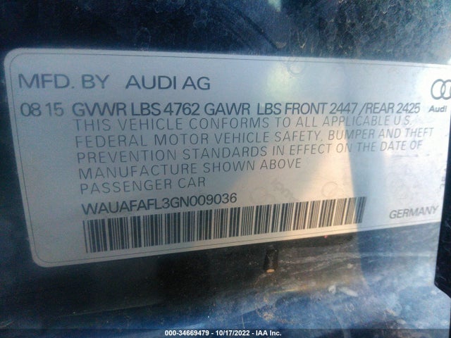 WAUAFAFL3GN009036 Audi A4 PREMIUM