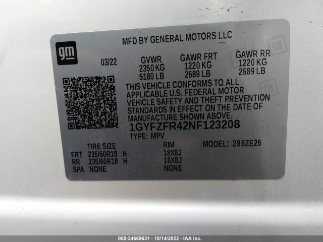 2022 Cadillac XT4, VIN: 1GYFZFR42NF123208