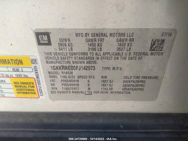 GMC ACADIA SLE 2015 1GKKRNED5FJ142973 Image 9