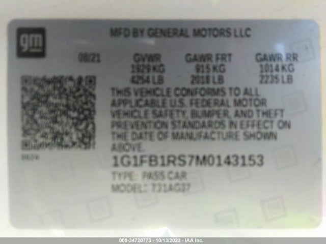 Chevrolet Camaro 1lt 2021 1G1FB1RS7M0143153 Image 9