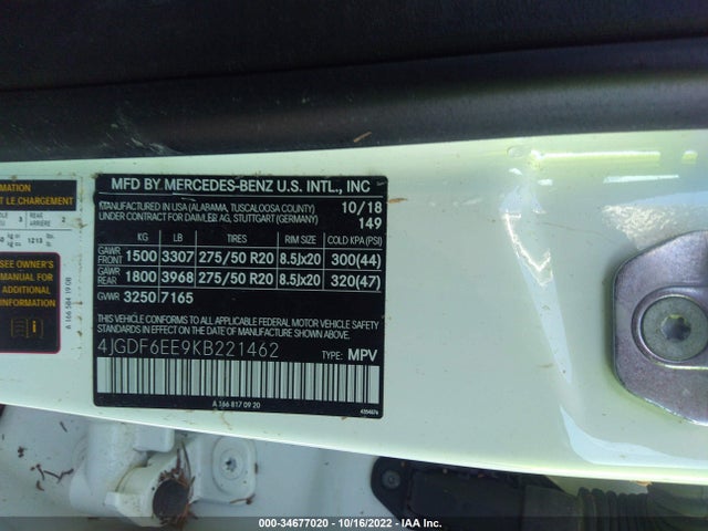 2019 Mercedes-Benz GLS-Class, VIN: 4JGDF6EE9KB221462