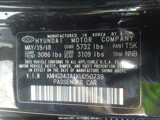 2019 Genesis G90, VIN: KMHG34JA1KU050739