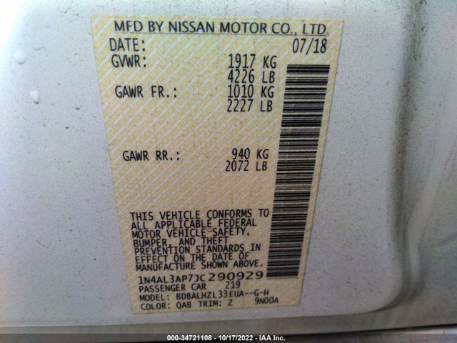 Nissan Altima 2.5 Sr 2018 1N4AL3AP7JC290929 Image 9