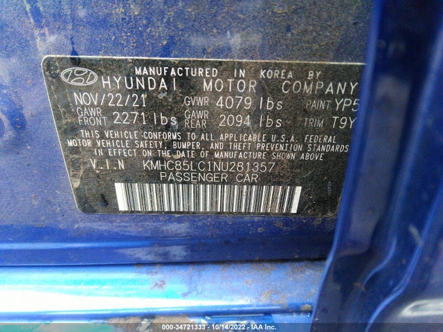 2022 Hyundai Ioniq, VIN: KMHC85LC1NU281357