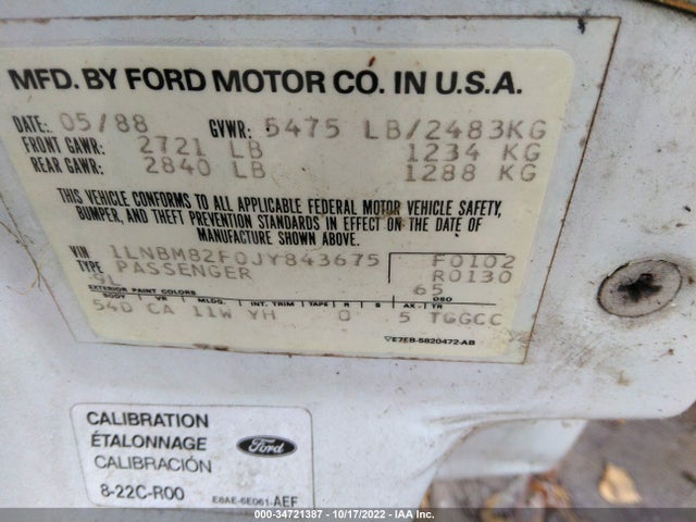 Lincoln Town Car 1988 1LNBM82F0JY843675 Image 10