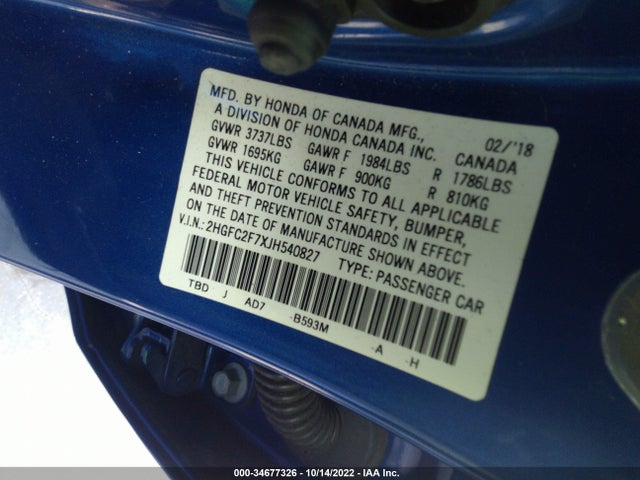 Honda Civic Sedan Ex 2018 2HGFC2F7XJH540827 Image 9