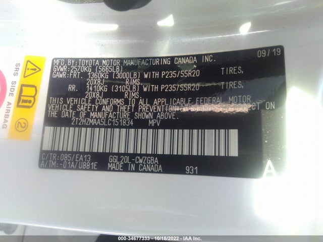 2020 Lexus RX, VIN: 2T2HZMAA5LC151834