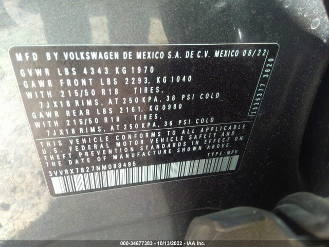 Volkswagen TAOS SE 2022 3VVRX7B27NM088495 Image 9