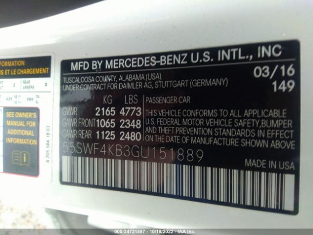 55SWF4KB3GU151889 Mercedes-Benz C-class C 300