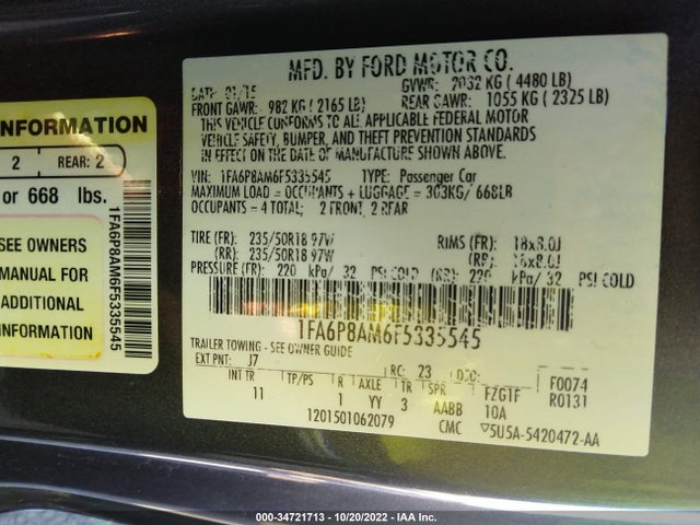 2015 Ford Fastback, VIN: 1FA6P8AM6F5335545