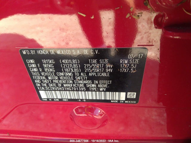 Honda HR-V LX 2017 3CZRU5H31HG701395 Image 9