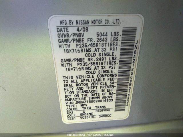JN8AZ18U09W016933 Nissan MURANO SL