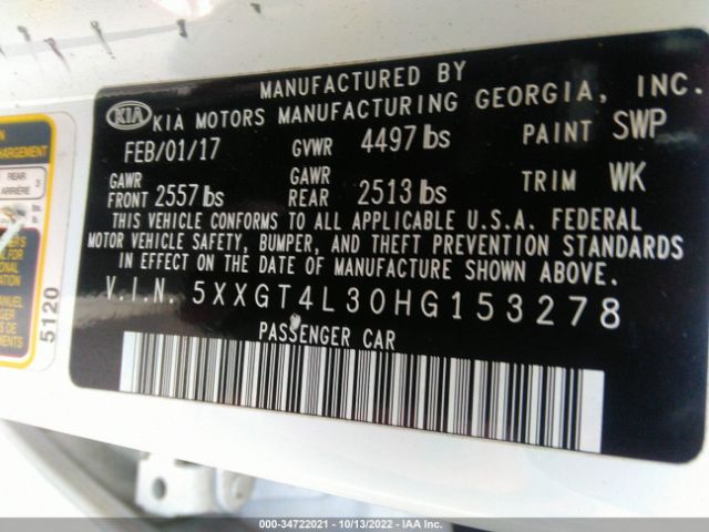 5XXGT4L30HG153278 KIA Optima Lx