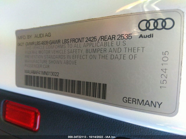 2021 Audi A4, VIN: WAUABAF41MN013022