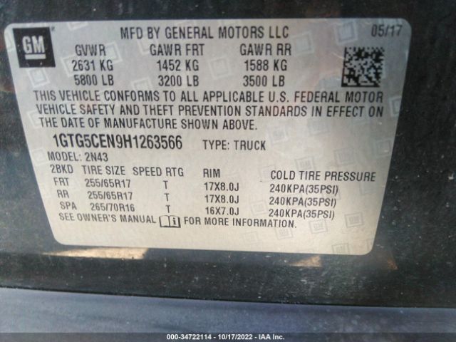 1GTG5CEN9H1263566 GMC CANYON SLE
