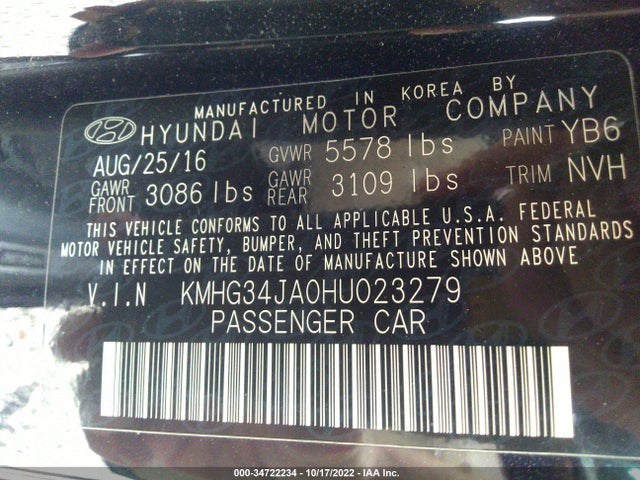 2017 Genesis G90, VIN: KMHG34JA0HU023279
