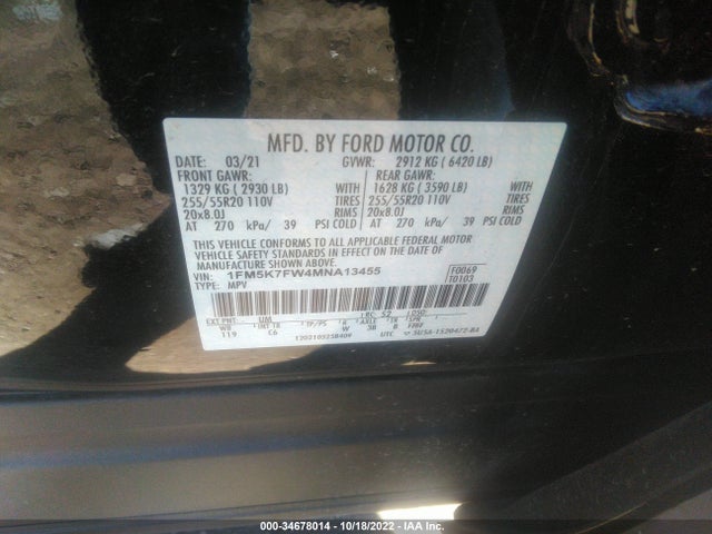2021 Ford Explorer, VIN: 1FM5K7FW4MNA13455