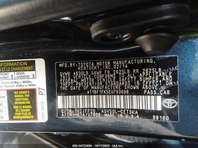 Toyota CAMRY SE 2014 4T1BF1FK5EU793698 Image 9