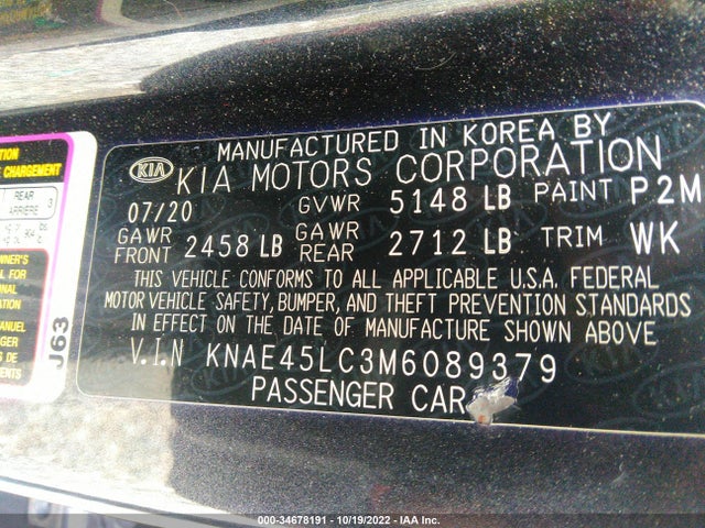 2021 Kia Stinger, VIN: KNAE45LC3M6089379