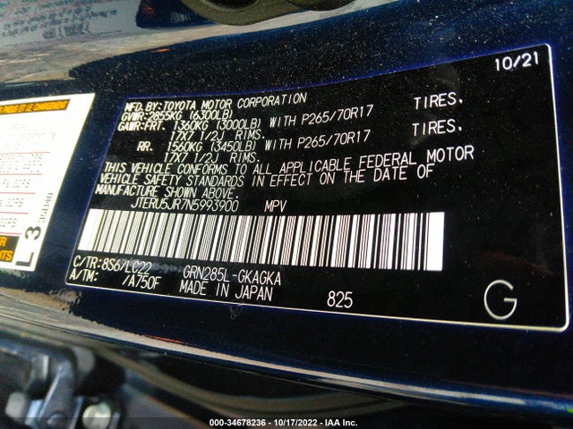 2022 Toyota 4Runner, VIN: JTERU5JR7N5993900