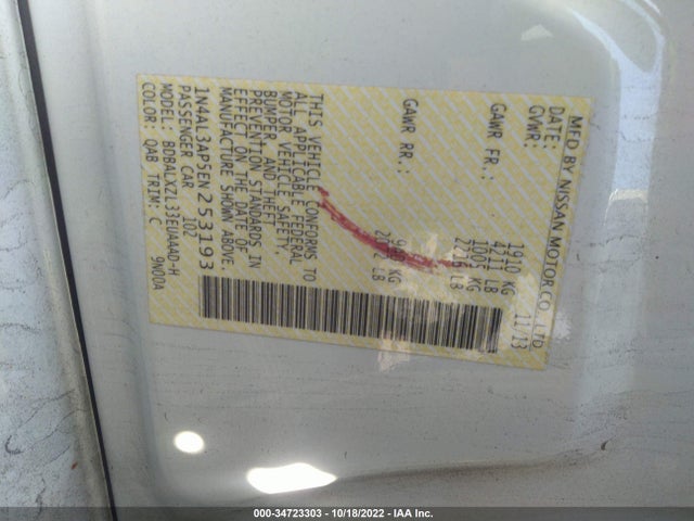 Nissan Altima 2.5 Sl 2014 1N4AL3AP5EN253193 Image 10