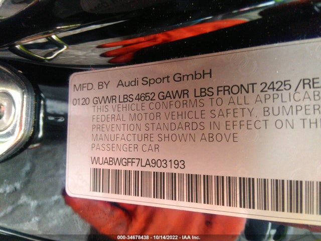 2020 Audi RS 3, VIN: WUABWGFF7LA903193