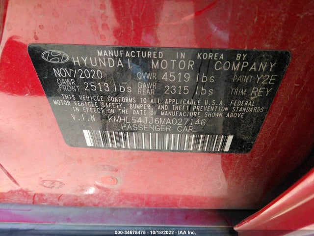 2021 Hyundai Sonata, VIN: KMHL54JJ6MA027146