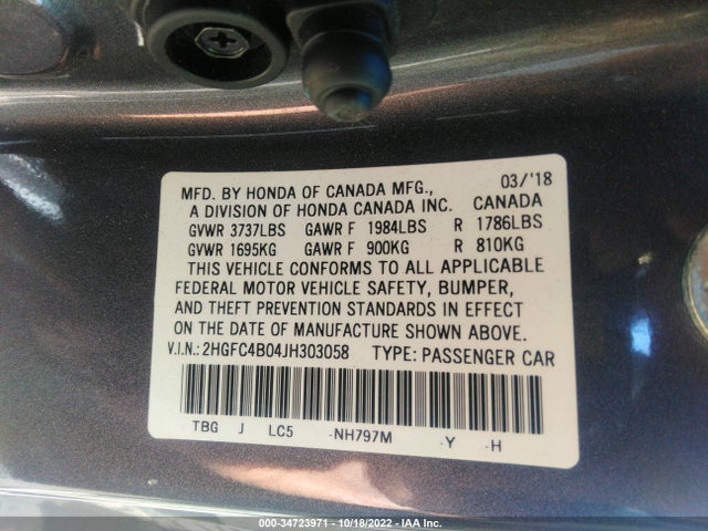 Honda Civic Coupe Lx-p 2018 2HGFC4B04JH303058 Image 10