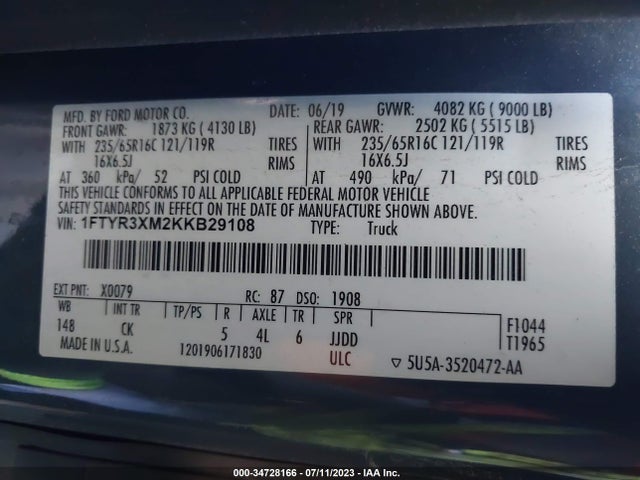 Ford TRANSIT VAN 2019 1FTYR3XM2KKB29108 Image 9