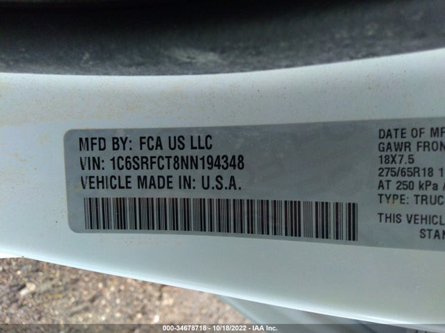 2022 RAM 1500 TRADESMAN VIN: 1C6SRFCT8NN194348