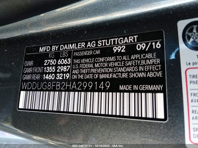 2017 Mercedes-Benz S-Class, VIN: WDDUG8FB2HA299149