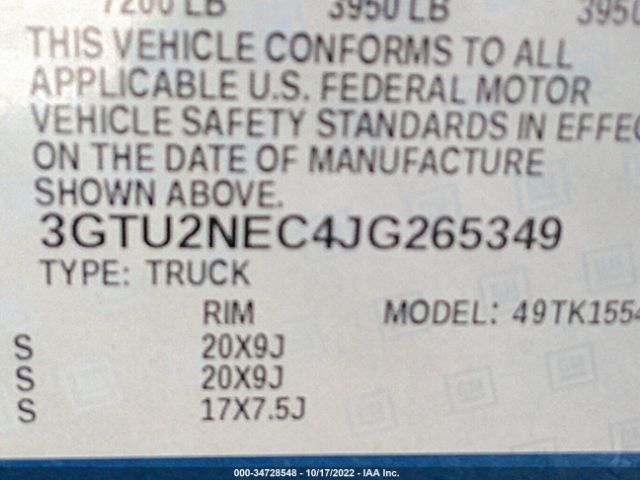 3GTU2NEC4JG265349 GMC Sierra 1500 Slt