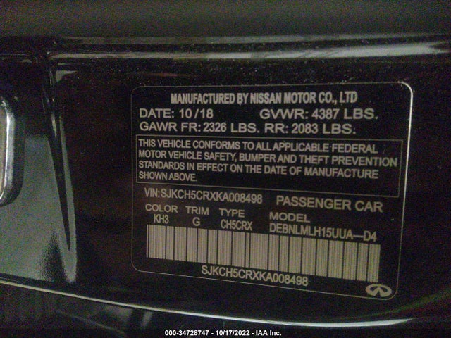 2019 Infiniti QX30, VIN: SJKCH5CRXKA008498