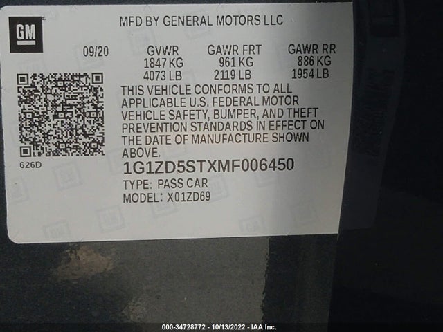 Chevrolet MALIBU LT 2021 1G1ZD5STXMF006450 Image 9