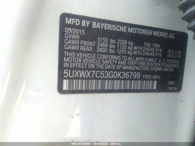 2016 BMW X3, VIN: 5UXWX7C53G0K36799