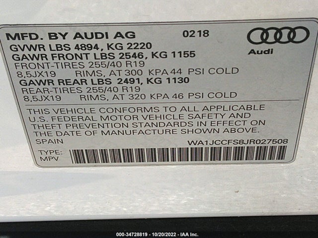 2018 Audi Q3, VIN: WA1JCCFS8JR027508