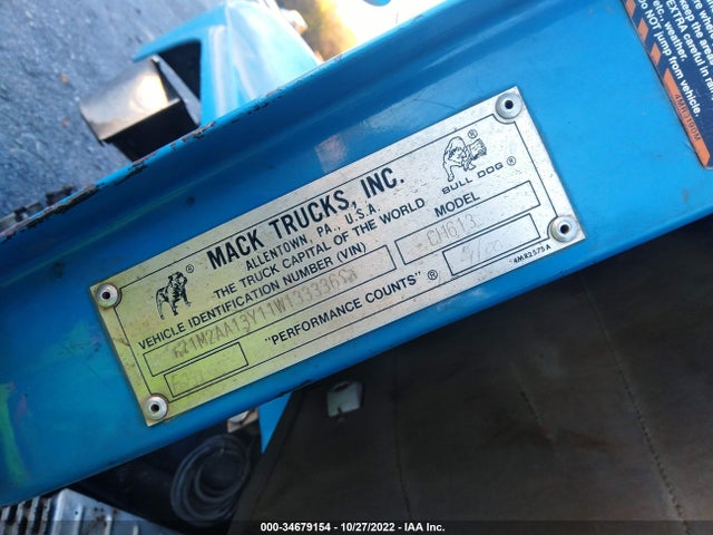 2001 MACK CH613 CH600 VIN: 1M2AA13Y11W133336