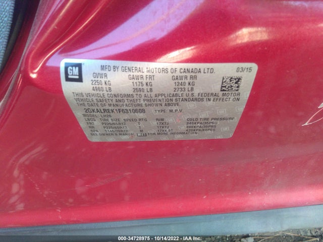 2015 GMC TERRAIN SLE VIN: 2GKALREK1F6310608