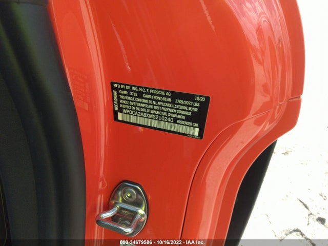 2021 Porsche 718, VIN: WP0CA2A8XMS210240