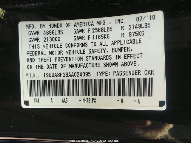Acura TL 2010 19UUA8F28AA024095 Image 11