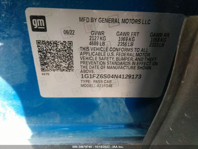 1G1FZ6S04N4129173 Chevrolet Bolt Euv Fwd Premier