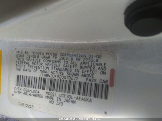 Lexus LS 430 2002 JTHBN30F520070272 Image 10