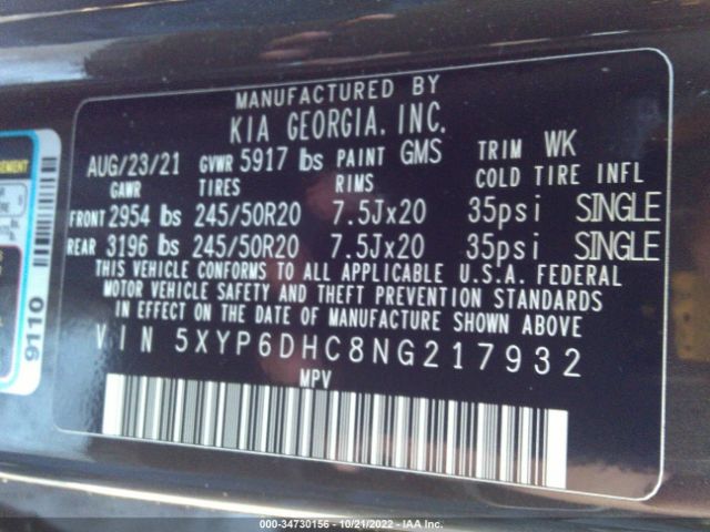 5XYP6DHC8NG217932 KIA Telluride S