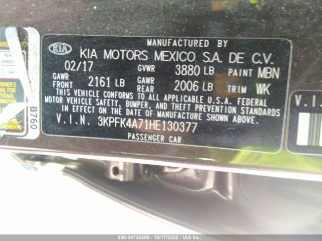 3KPFK4A71HE130377 KIA FORTE LX