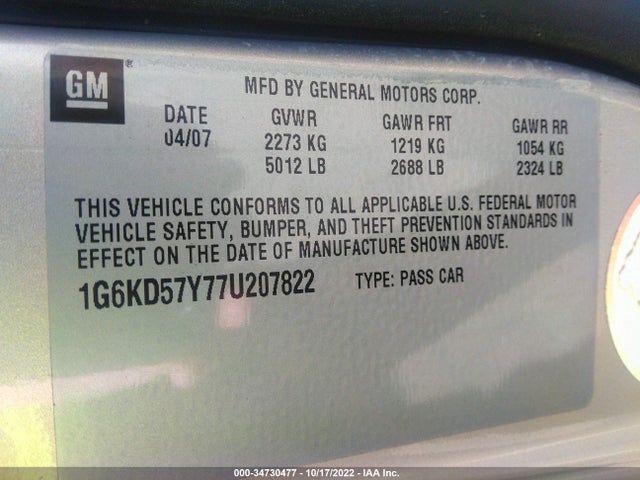 Cadillac Dts V8 2007 1G6KD57Y77U207822 Image 10