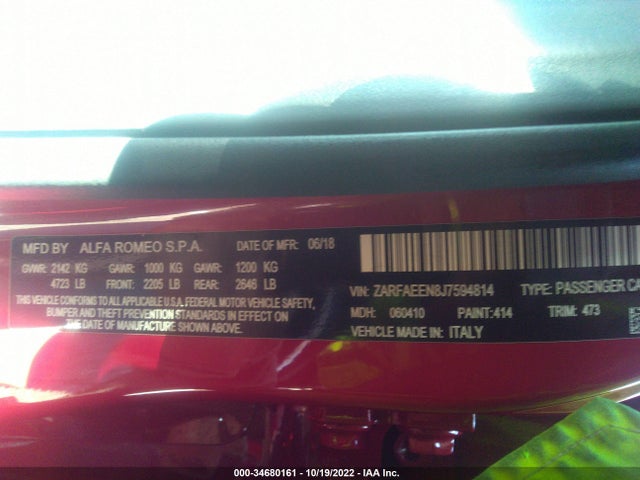 ZARFAEEN8J7594814 Alfa Romeo Giulia