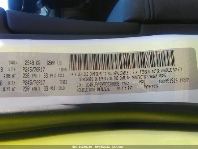 1C4RJFAGXFC930868 Jeep Grand Cherokee Laredo
