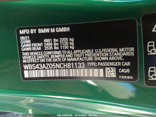 2022 BMW M4, VIN: WBS43AZ05NCH81133