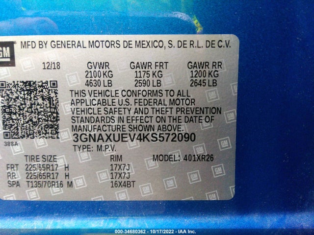 Chevrolet EQUINOX LT 2019 3GNAXUEV4KS572090 Image 9