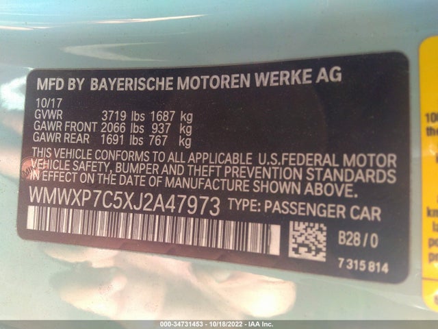 2018 Mini Cooper, VIN: WMWXP7C5XJ2A47973